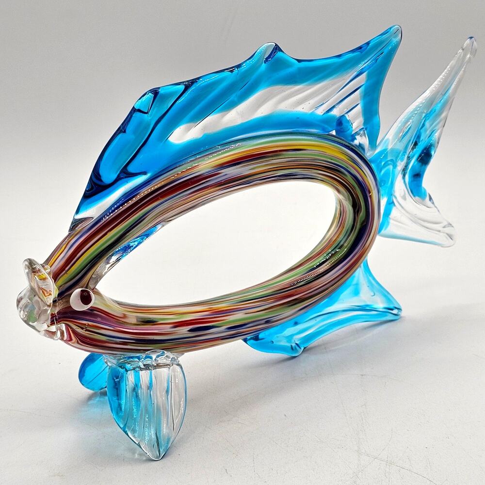 Murano Style Art Glass Fish Figurine Multicolor Cutout Body Vintage Handblown - Picture 2 of 9